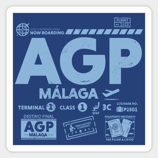 Vintage Malaga AGP Airport Code Travel Day Retro Travel Tag Spain Magnet by Now Boarding